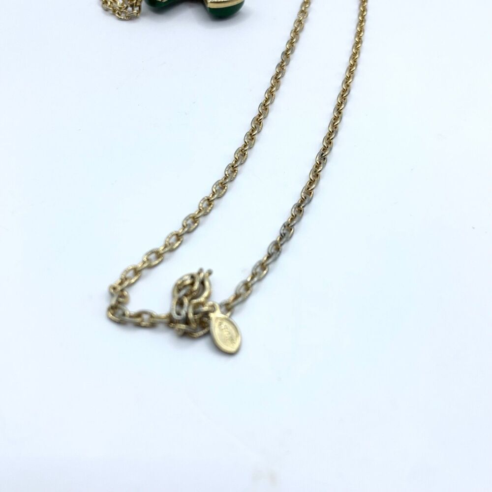 Avon Women Necklace Gold Tone Green Lucite Juliet Cross Pendant Link Chain 13 in - Picture 5 of 6